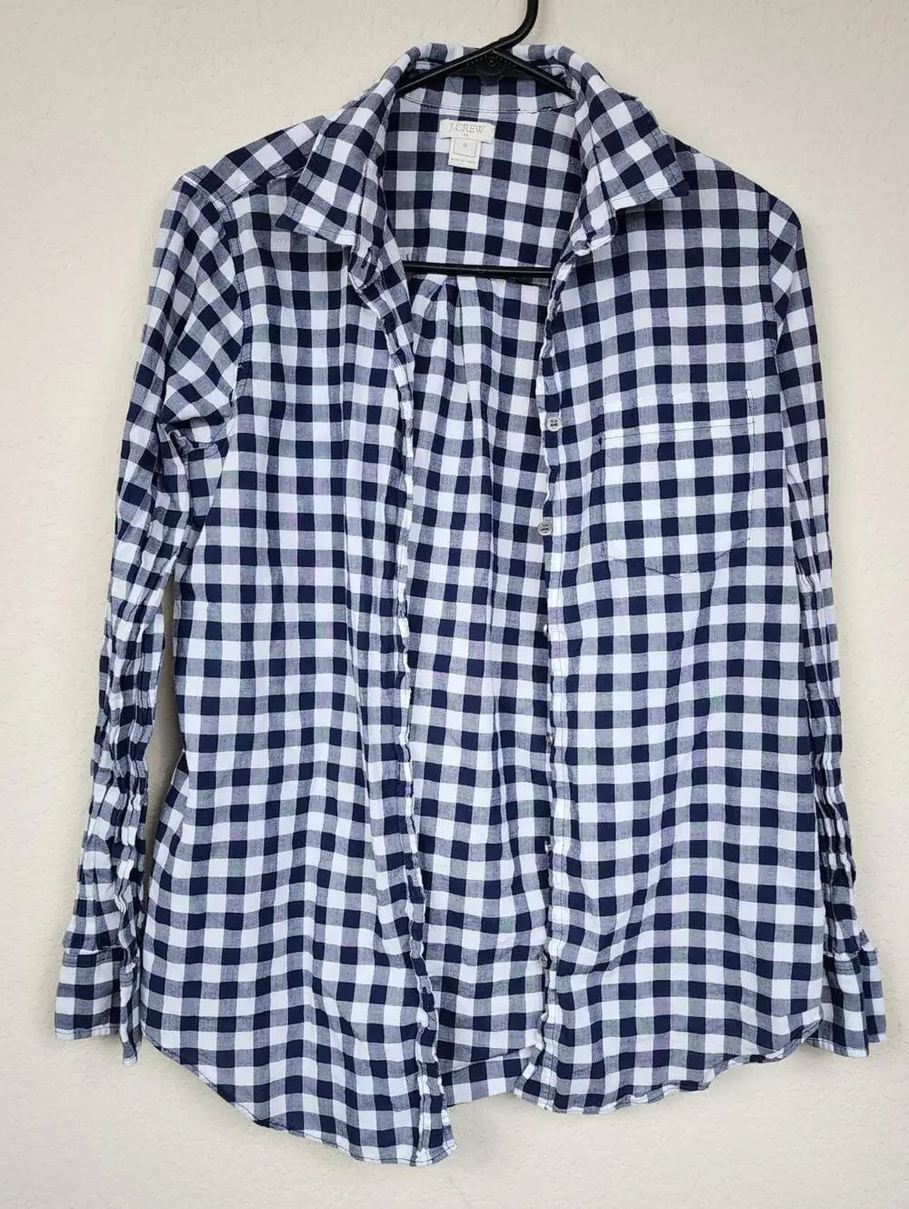 Cotton J.Crew Navy White Checkered Button-Up Shirt, Size M